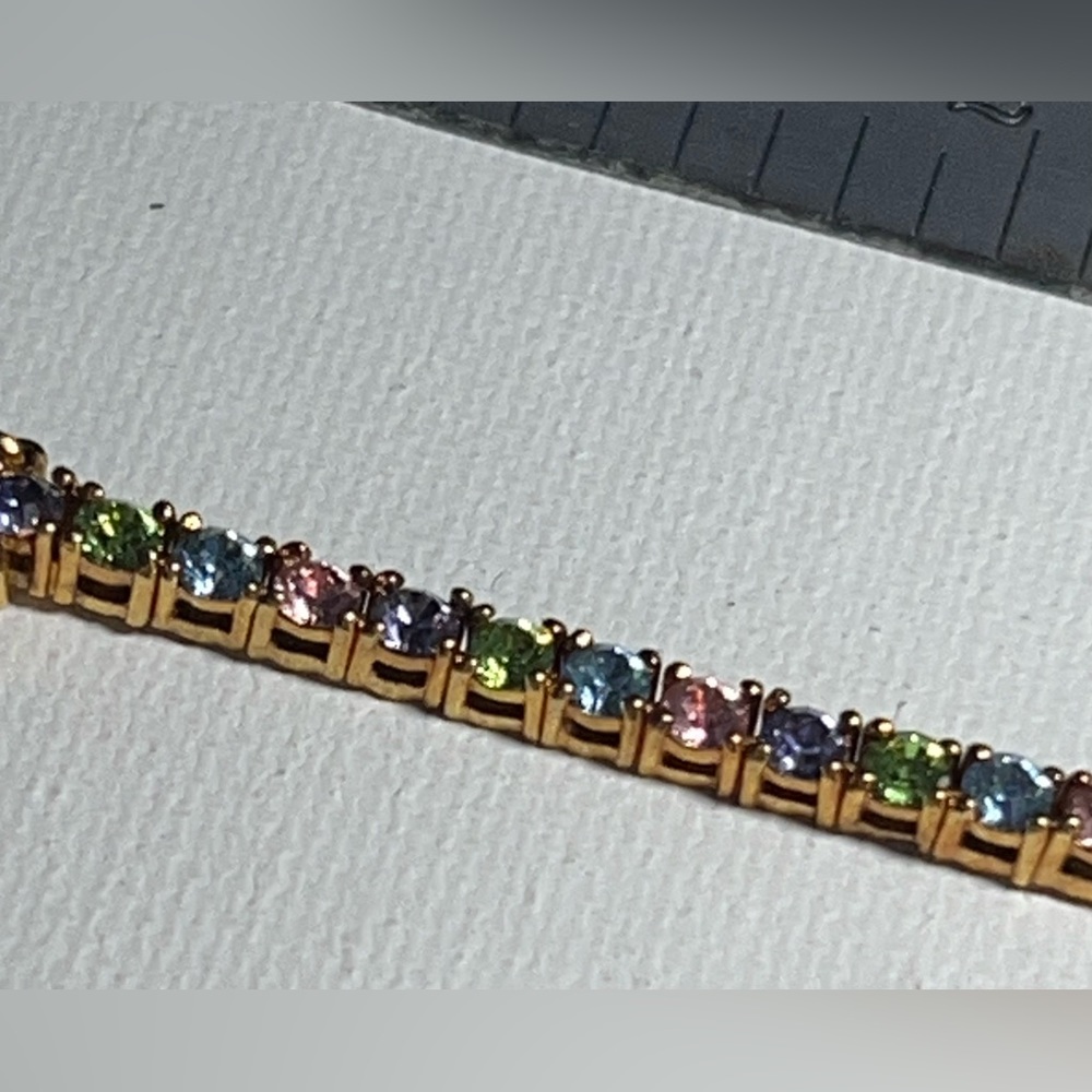 Joan Rivers Pastel Rhinestone 7” Gold Tone Tennis Bracelet J22